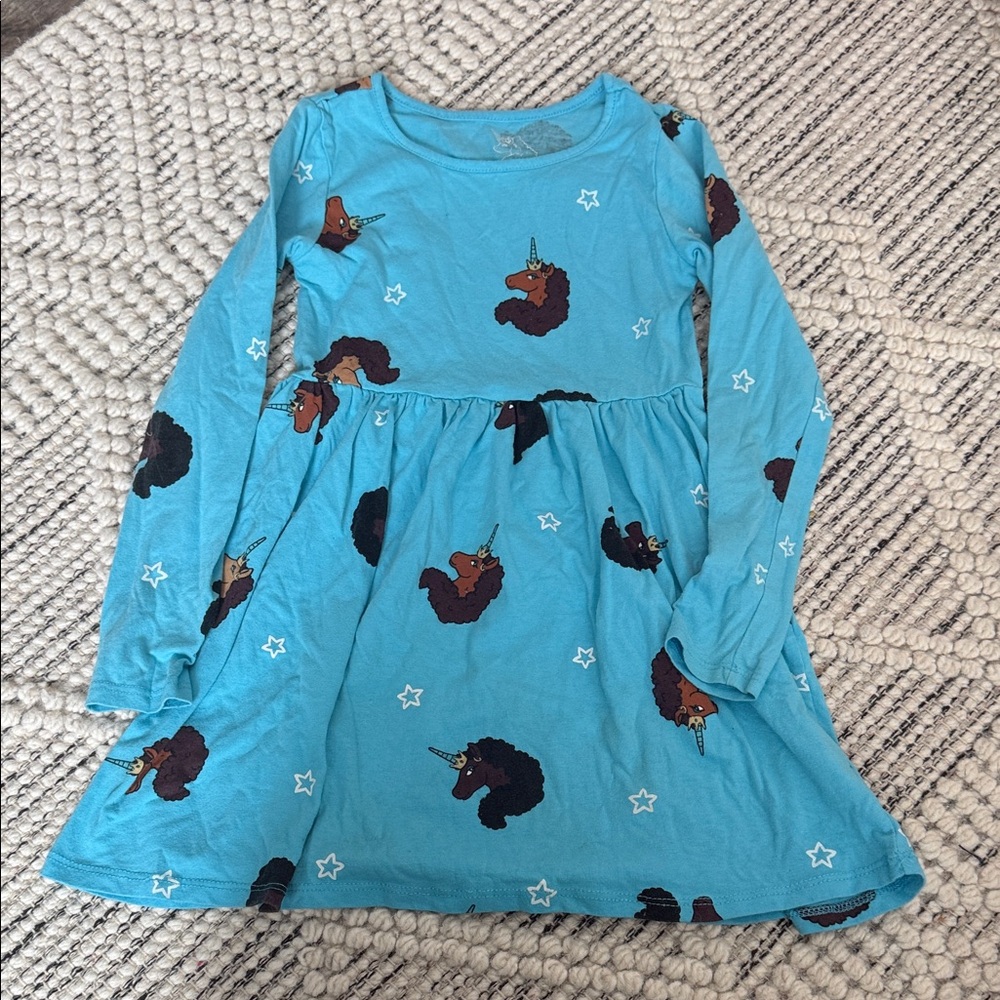Unicorn Print Blue Kids Casual Dress